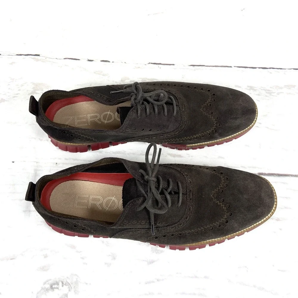 Cole Haan Shoes Men's 10.5 Brown Red Zerogrand  Wingtip Oxfords Suede